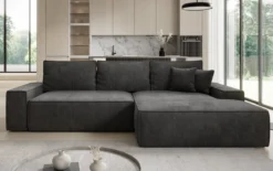 Designer Ecksofa Verona mit breiter Ottomane mit Schlaf- und Klappfunktion in Cord