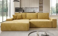 Designer Ecksofa Verona mit breiter Ottomane mit Schlaf- und Klappfunktion in Cord