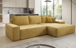 Designer Ecksofa Verona mit breiter Ottomane mit Schlaf- und Klappfunktion in Cord