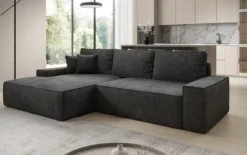 Designer Ecksofa Verona mit breiter Ottomane mit Schlaf- und Klappfunktion in Cord