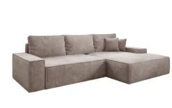 Designer Ecksofa Verona mit breiter Ottomane mit Schlaf- und Klappfunktion in Cord