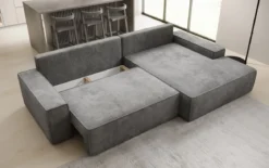 Designer Ecksofa Verona mit breiter Ottomane mit Schlaf- und Klappfunktion in Cord