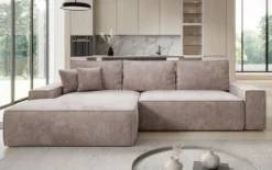 Designer Ecksofa Verona mit breiter Ottomane mit Schlaf- und Klappfunktion in Cord