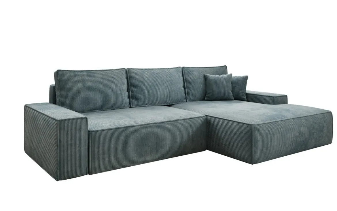 Designer Ecksofa Verona mit breiter Ottomane mit Schlaf- und Klappfunktion in Cord