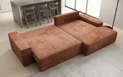Designer Ecksofa Verona mit breiter Ottomane mit Schlaf- und Klappfunktion in Cord