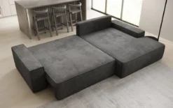 Designer Ecksofa Verona mit breiter Ottomane mit Schlaf- und Klappfunktion in Cord