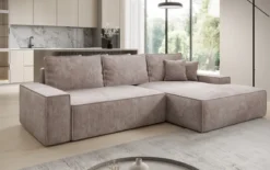 Designer Ecksofa Verona mit breiter Ottomane mit Schlaf- und Klappfunktion in Cord