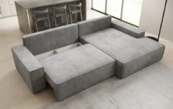 Designer Ecksofa Verona mit breiter Ottomane mit Schlaf- und Klappfunktion in Cord