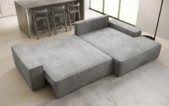 Designer Ecksofa Verona mit breiter Ottomane mit Schlaf- und Klappfunktion in Cord