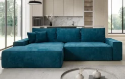Designer Ecksofa Verona mit breiter Ottomane mit Schlaf- und Klappfunktion in Cord