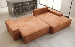 Designer Ecksofa Verona mit breiter Ottomane mit Schlaf- und Klappfunktion in Cord