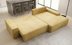 Designer Ecksofa Verona mit breiter Ottomane mit Schlaf- und Klappfunktion in Cord