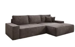 Designer Ecksofa Verona mit breiter Ottomane mit Schlaf- und Klappfunktion in Cord