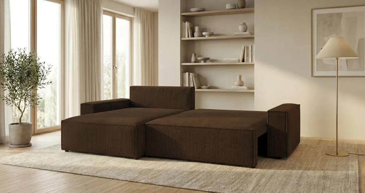 Designer Ecksofa Vienna mit Schlaf- und Klappfunktion in Cord