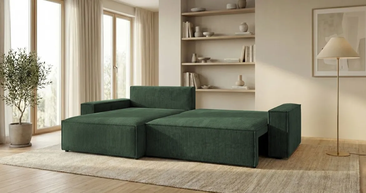 Designer Ecksofa Vienna mit Schlaf- und Klappfunktion in Cord