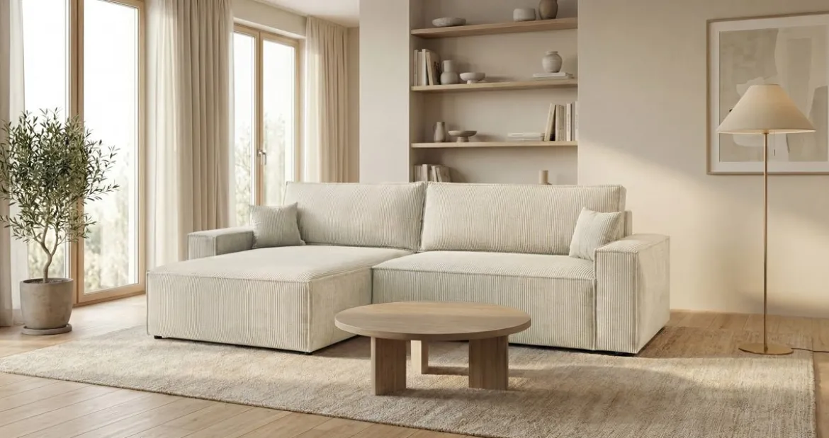 Designer Ecksofa Vienna mit Schlaf- und Klappfunktion in Cord