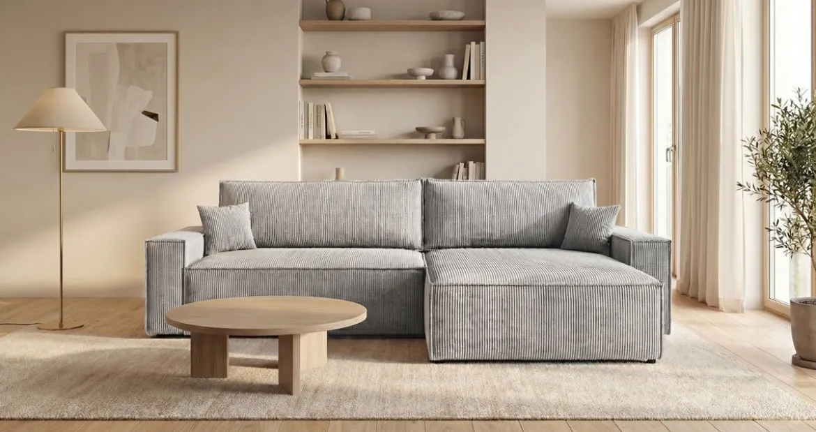 Designer Ecksofa Vienna mit Schlaf- und Klappfunktion in Cord