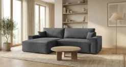 Designer Ecksofa Vienna mit Schlaf- und Klappfunktion in Cord