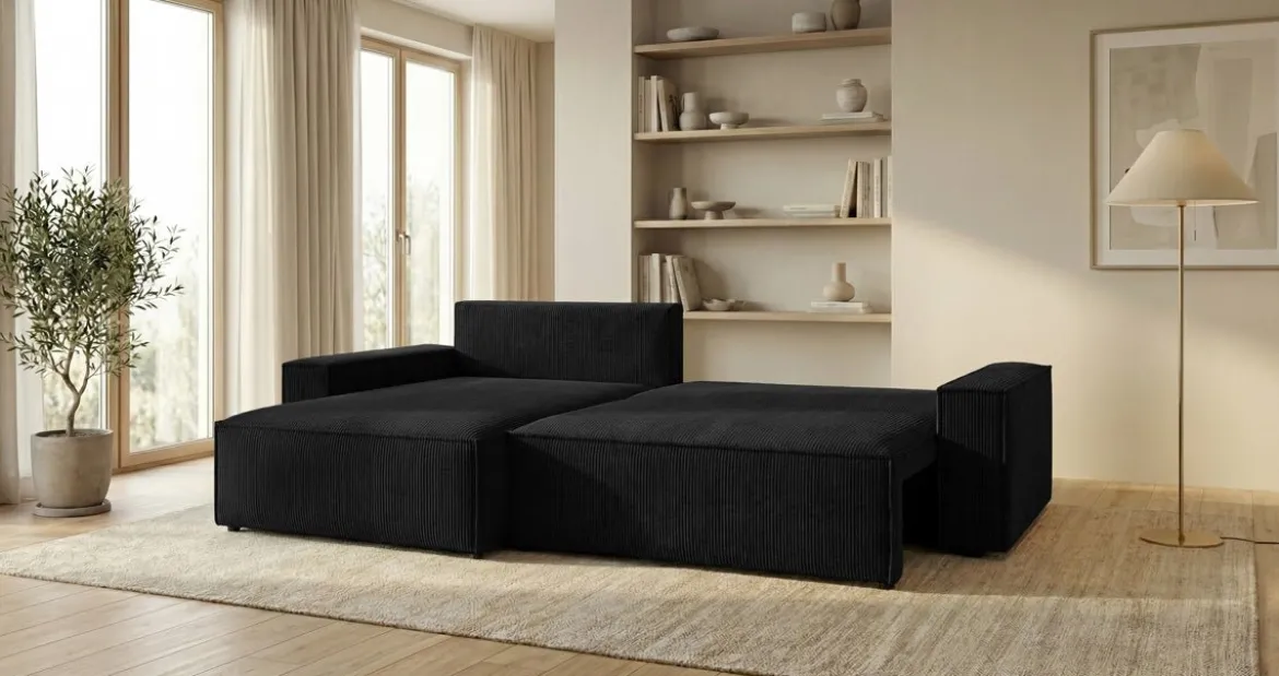 Designer Ecksofa Vienna mit Schlaf- und Klappfunktion in Cord