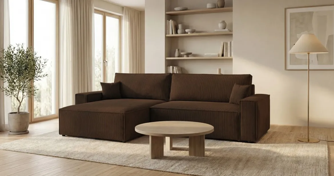 Designer Ecksofa Vienna mit Schlaf- und Klappfunktion in Cord