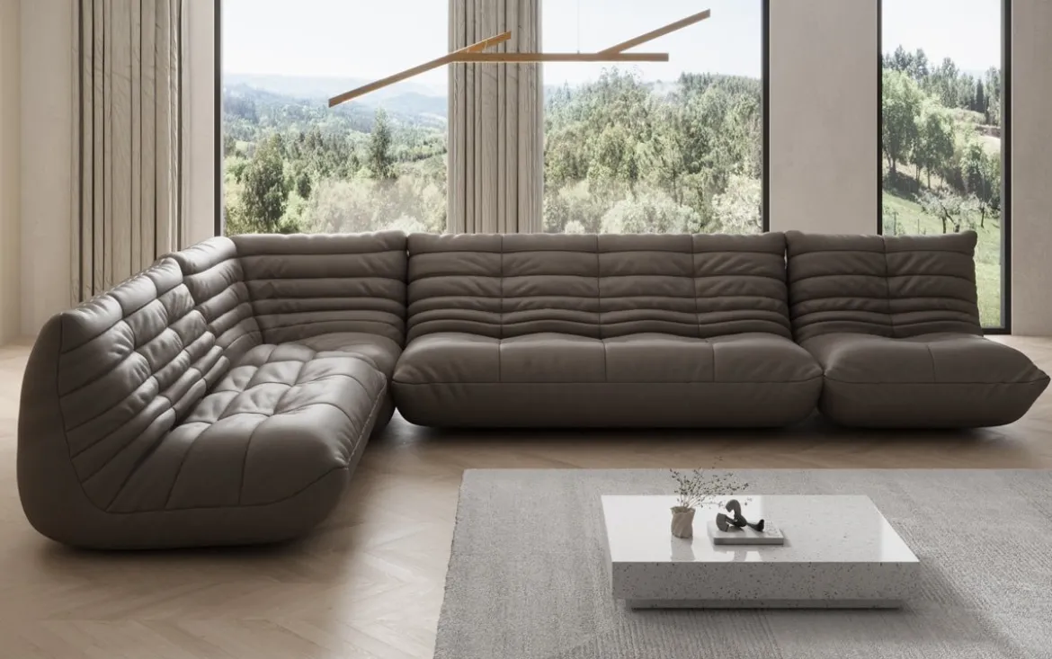 Designer Ecksofa Wohnlandschaft Calmo in Echtleder