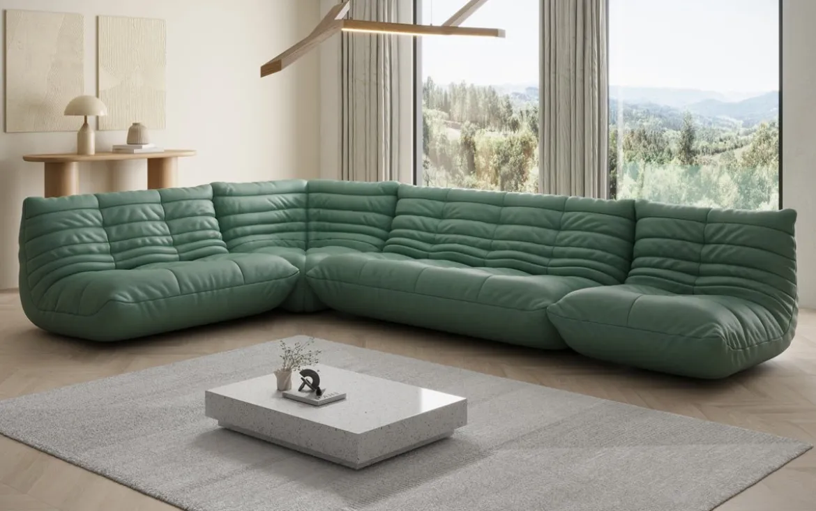 Designer Ecksofa Wohnlandschaft Calmo in Echtleder