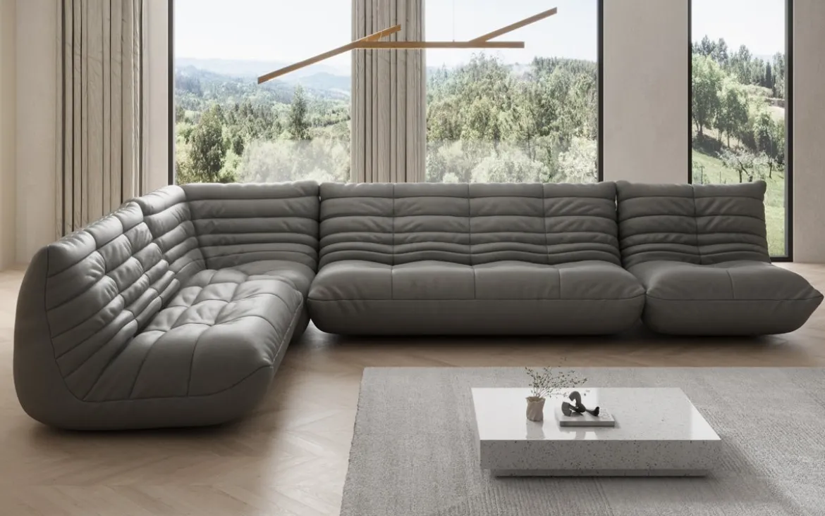 Designer Ecksofa Wohnlandschaft Calmo in Echtleder