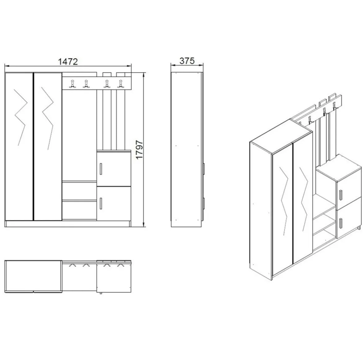 Designer Garderobe Milazzo inkl. Spiegel
