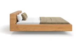 Designer Holzbett Arvelo aus massiver Eiche in Schwebeoptik und geraden Headboard