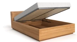 Designer Holzbett Calveno aus massiver Eiche mit Stauraum und geneigtem Headboard