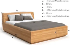 Designer Holzbett Calveno aus massiver Eiche mit Stauraum und geneigtem Headboard