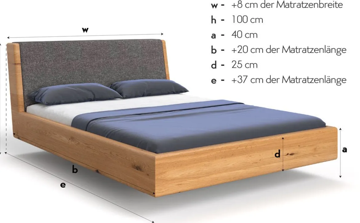 Designer Holzbett Cassian aus massiver Eiche in Schwebeoptik