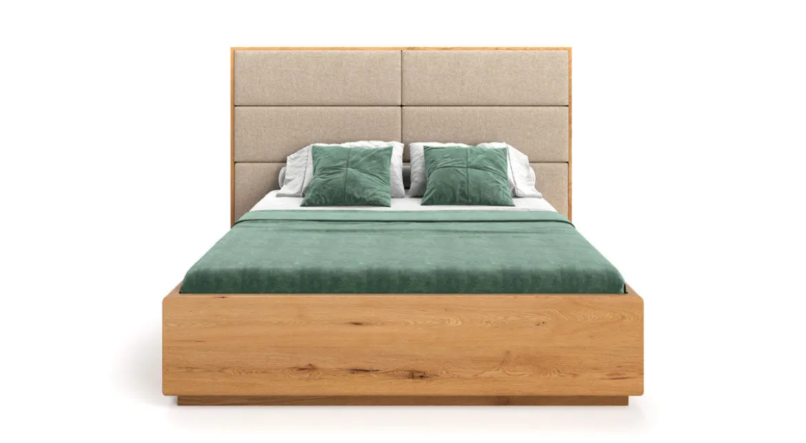 Designer Holzbett Valent aus massiver Eiche mit Stauraum
