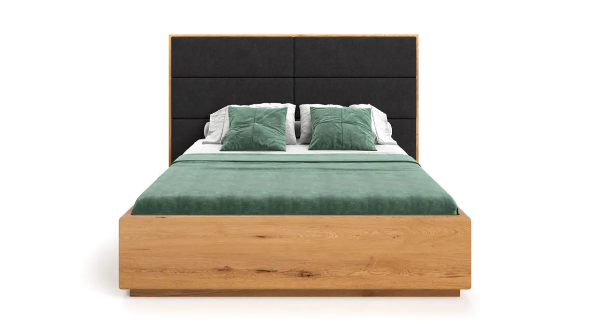 Designer Holzbett Valent aus massiver Eiche mit Stauraum