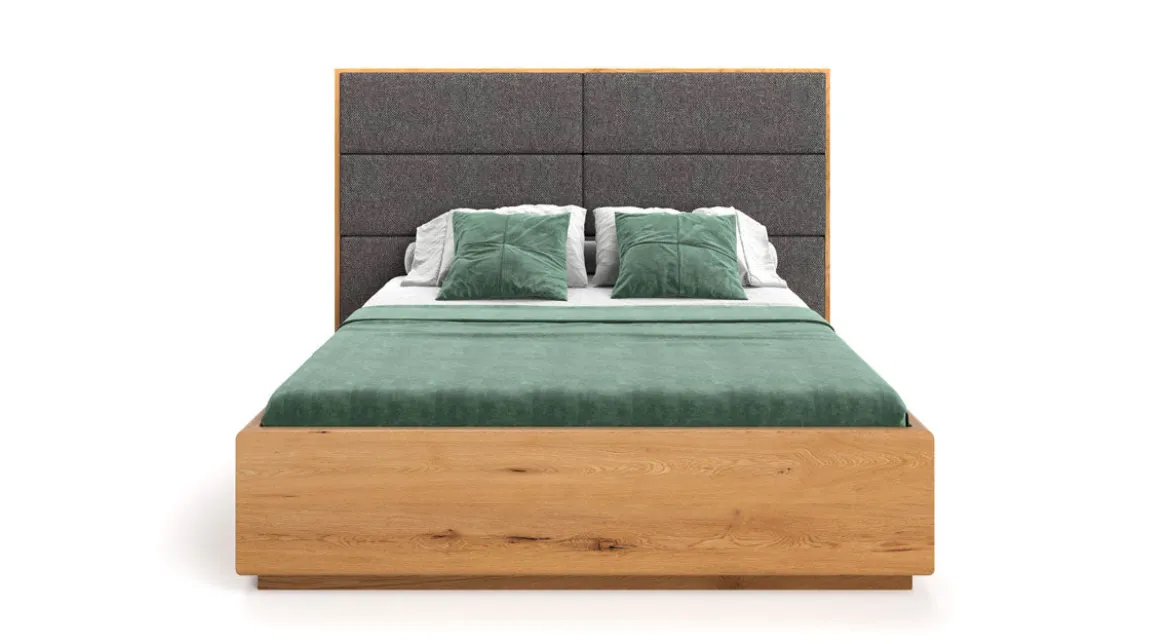 Designer Holzbett Valent aus massiver Eiche mit Stauraum