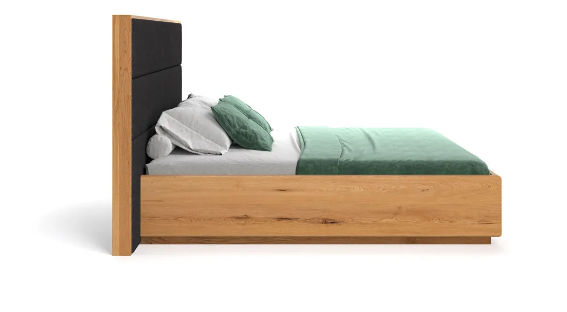Designer Holzbett Valent aus massiver Eiche mit Stauraum