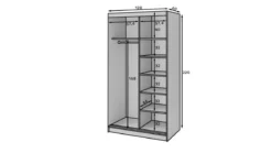 Designer Kleiderschrank Murphy – Schwarz / Eiche Fischgrät mit Spiegeltür