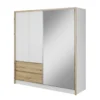 Designer Kleiderschrank Silas – Weiß / Eiche mit Spiegeltür