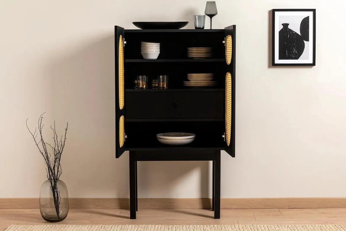 Designer Kommode Jorvella - aus Schwarz beschichtetem Holz