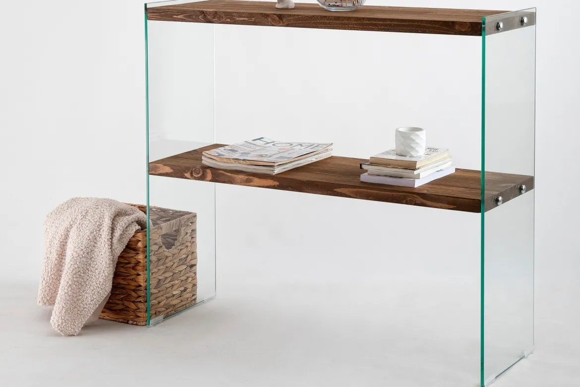 Designer Kommode Kirano - Glasgestell mit Kiefernholz