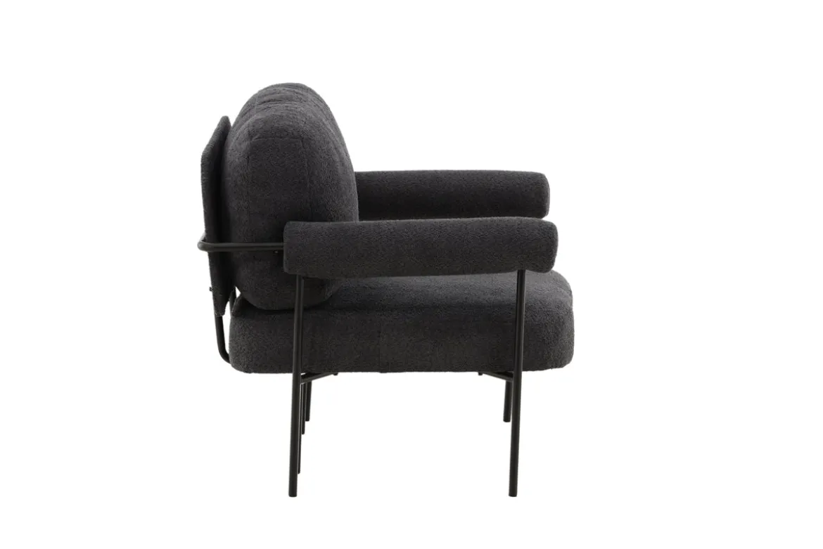 Designer Loungesessel Arvika – Anthrazit, Bouclé mit Stahlgestell