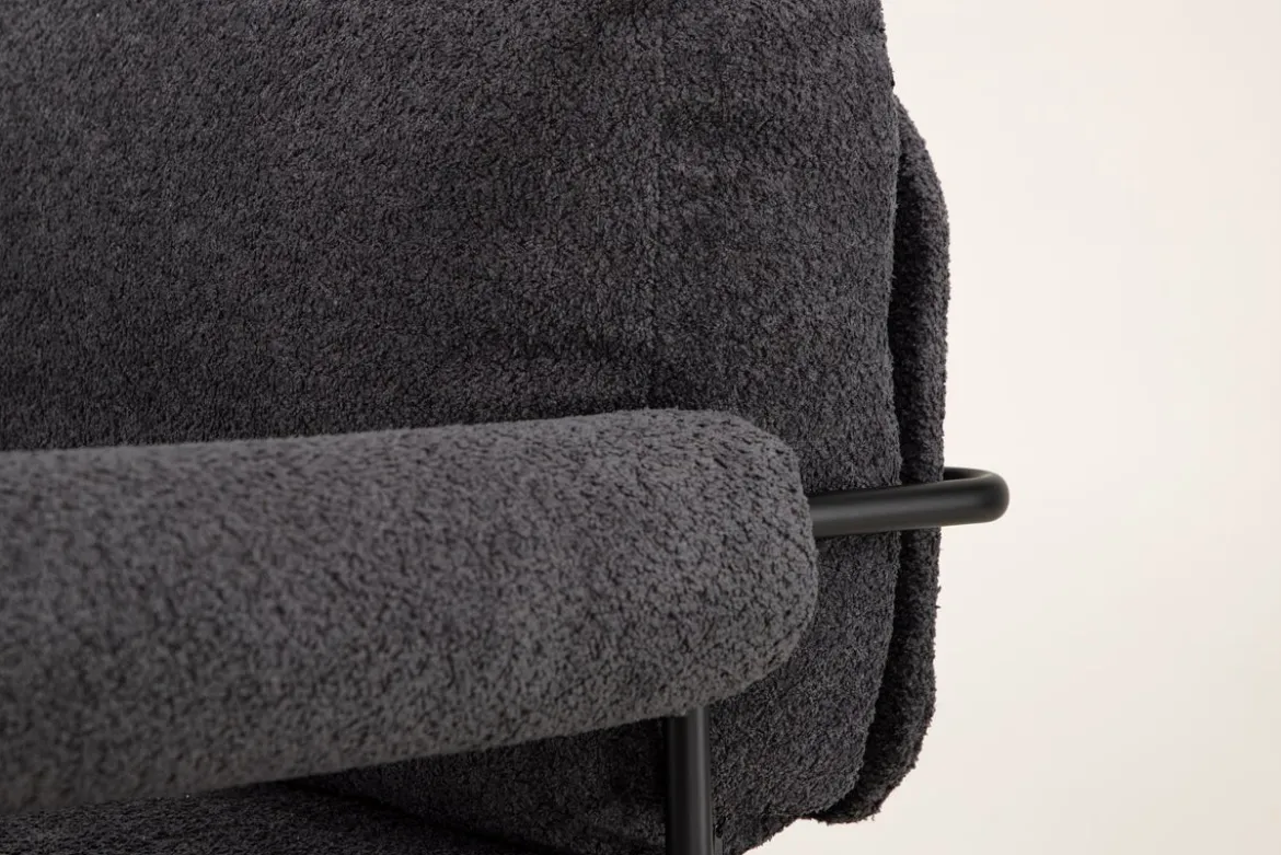 Designer Loungesessel Arvika – Anthrazit, Bouclé mit Stahlgestell