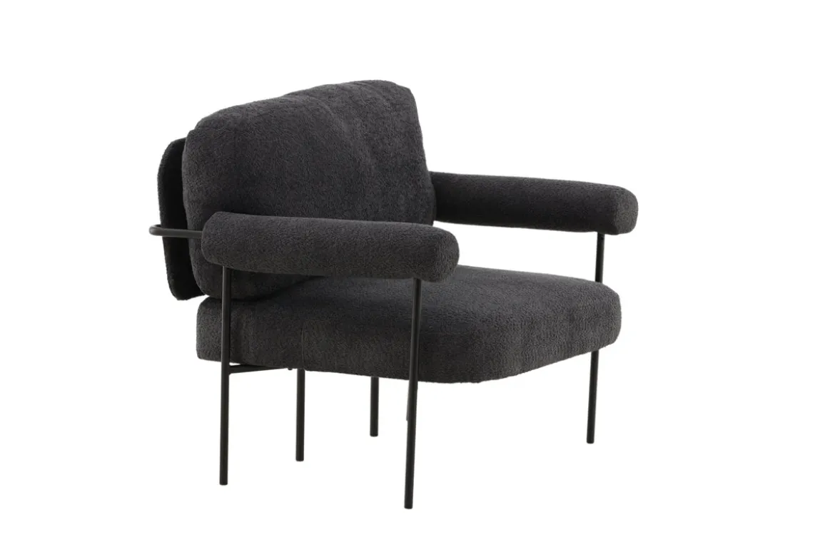 Designer Loungesessel Arvika – Anthrazit, Bouclé mit Stahlgestell