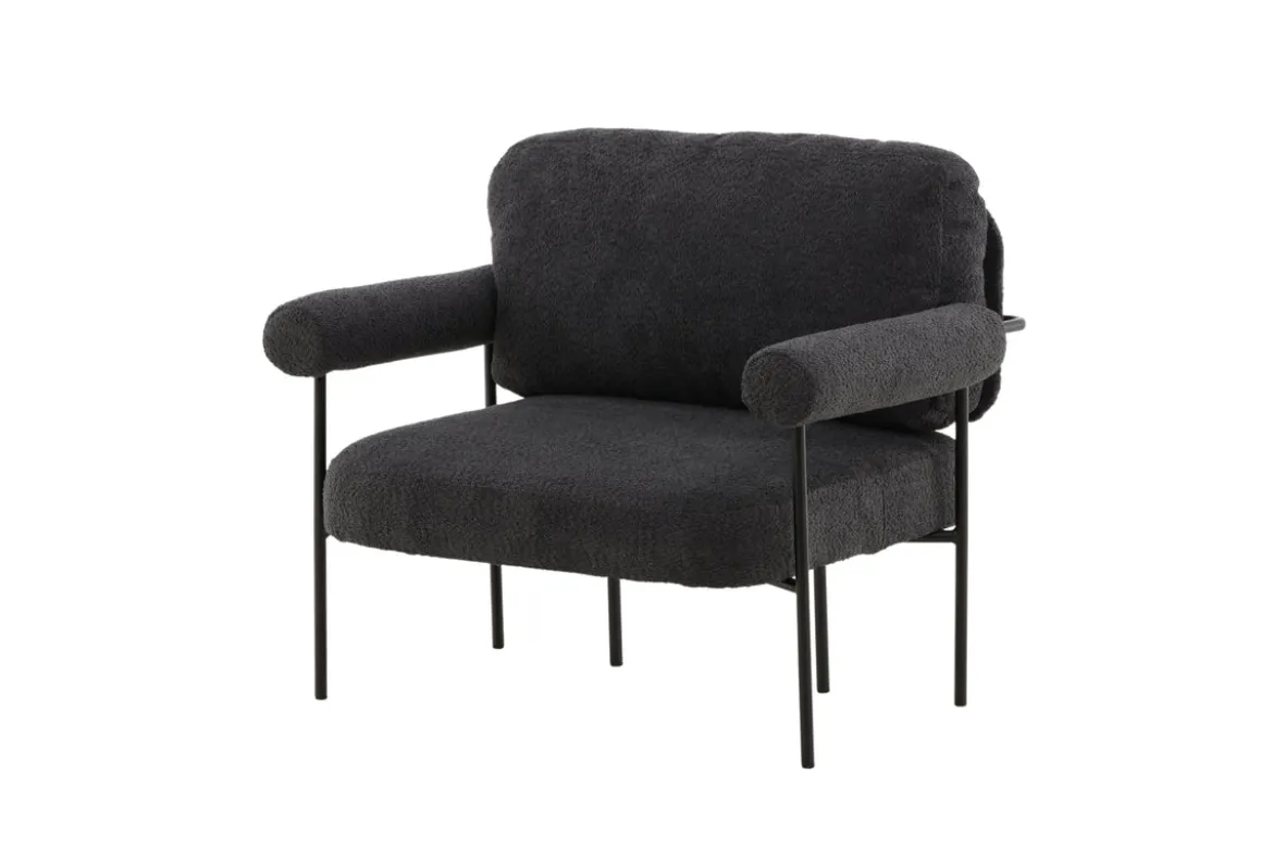 Designer Loungesessel Arvika – Anthrazit, Bouclé mit Stahlgestell