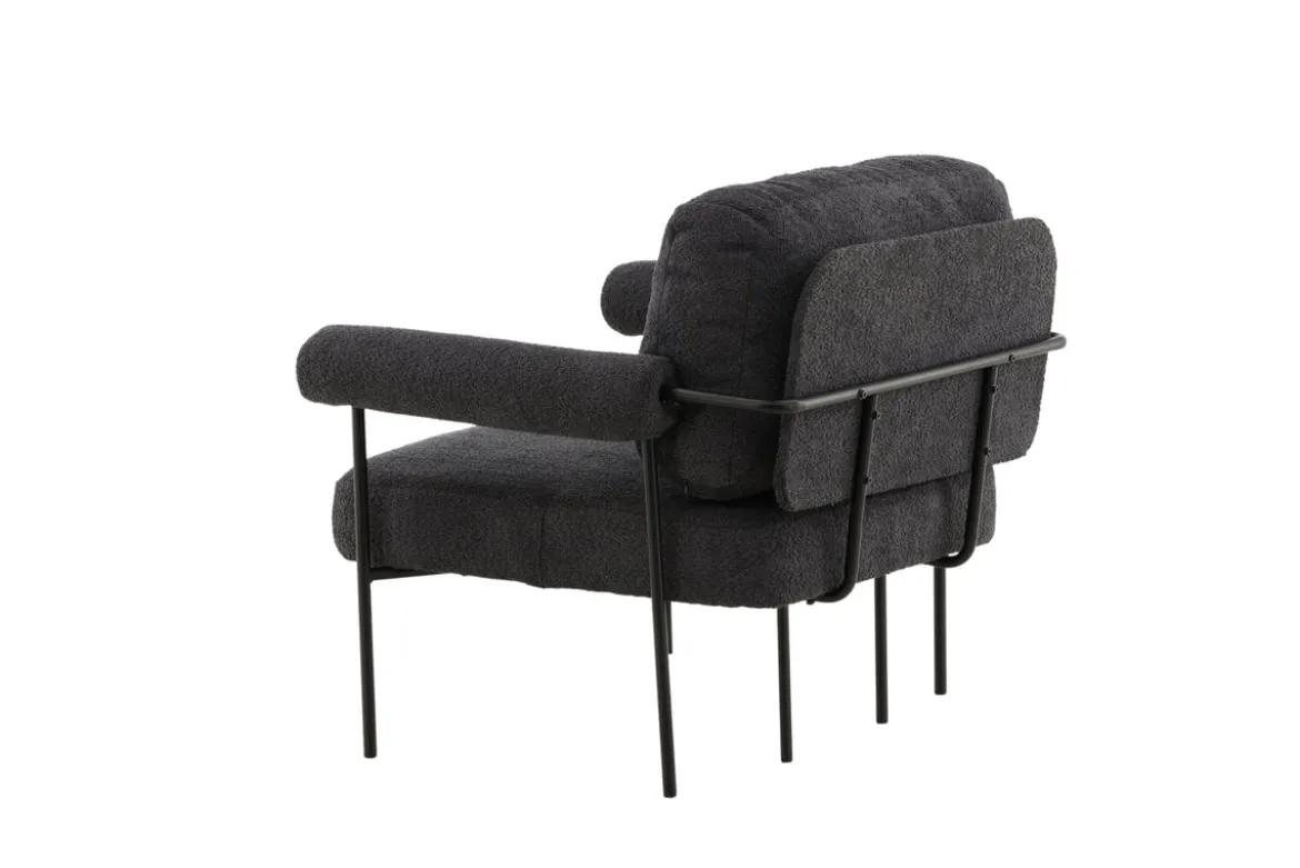 Designer Loungesessel Arvika – Anthrazit, Bouclé mit Stahlgestell