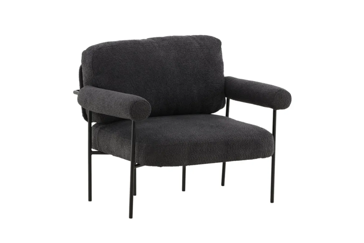 Designer Loungesessel Arvika – Anthrazit, Bouclé mit Stahlgestell