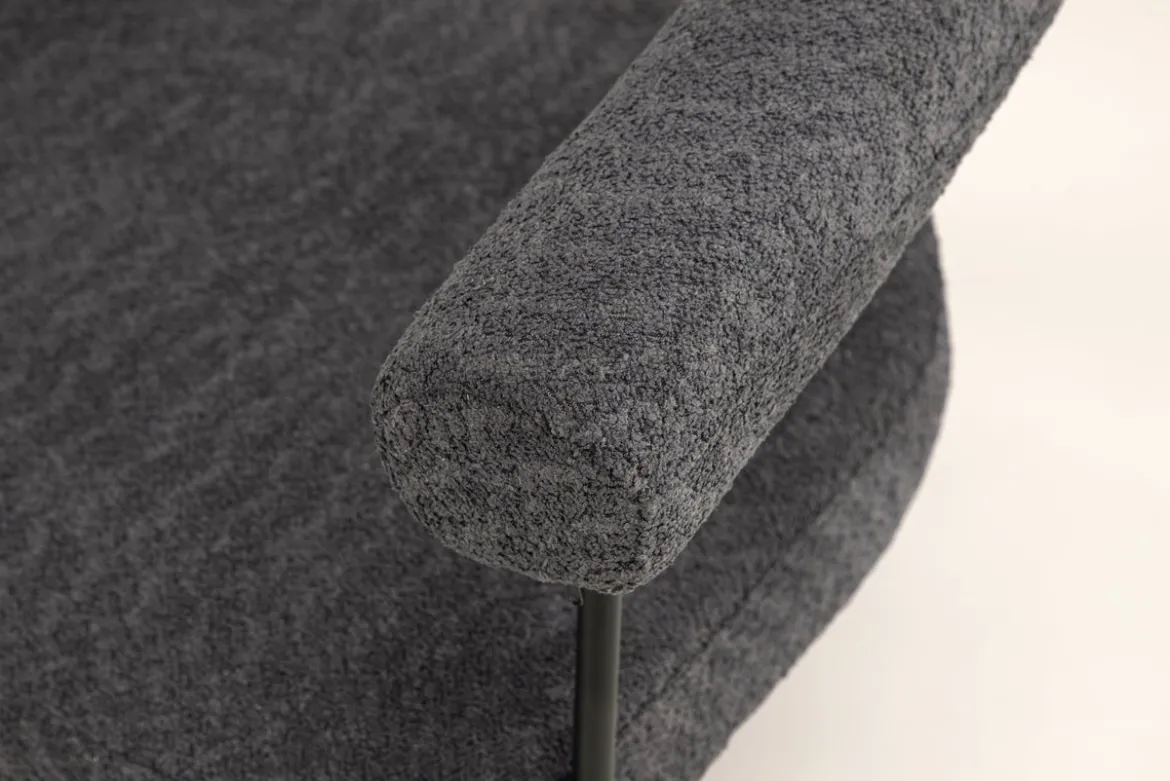 Designer Loungesessel Haga – Anthrazit, Bouclé mit Stahlgestell