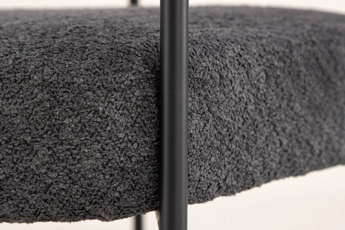 Designer Loungesessel Haga – Anthrazit, Bouclé mit Stahlgestell