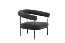 Designer Loungesessel Haga – Anthrazit, Bouclé mit Stahlgestell