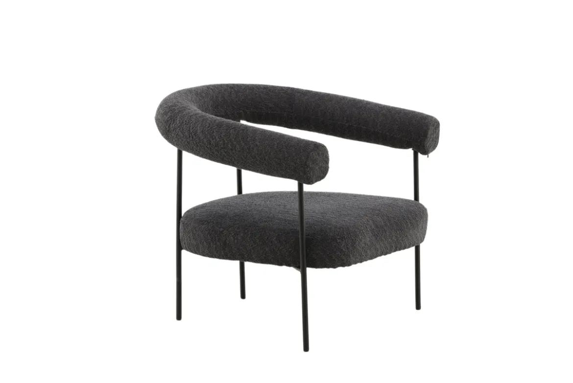 Designer Loungesessel Haga – Anthrazit, Bouclé mit Stahlgestell